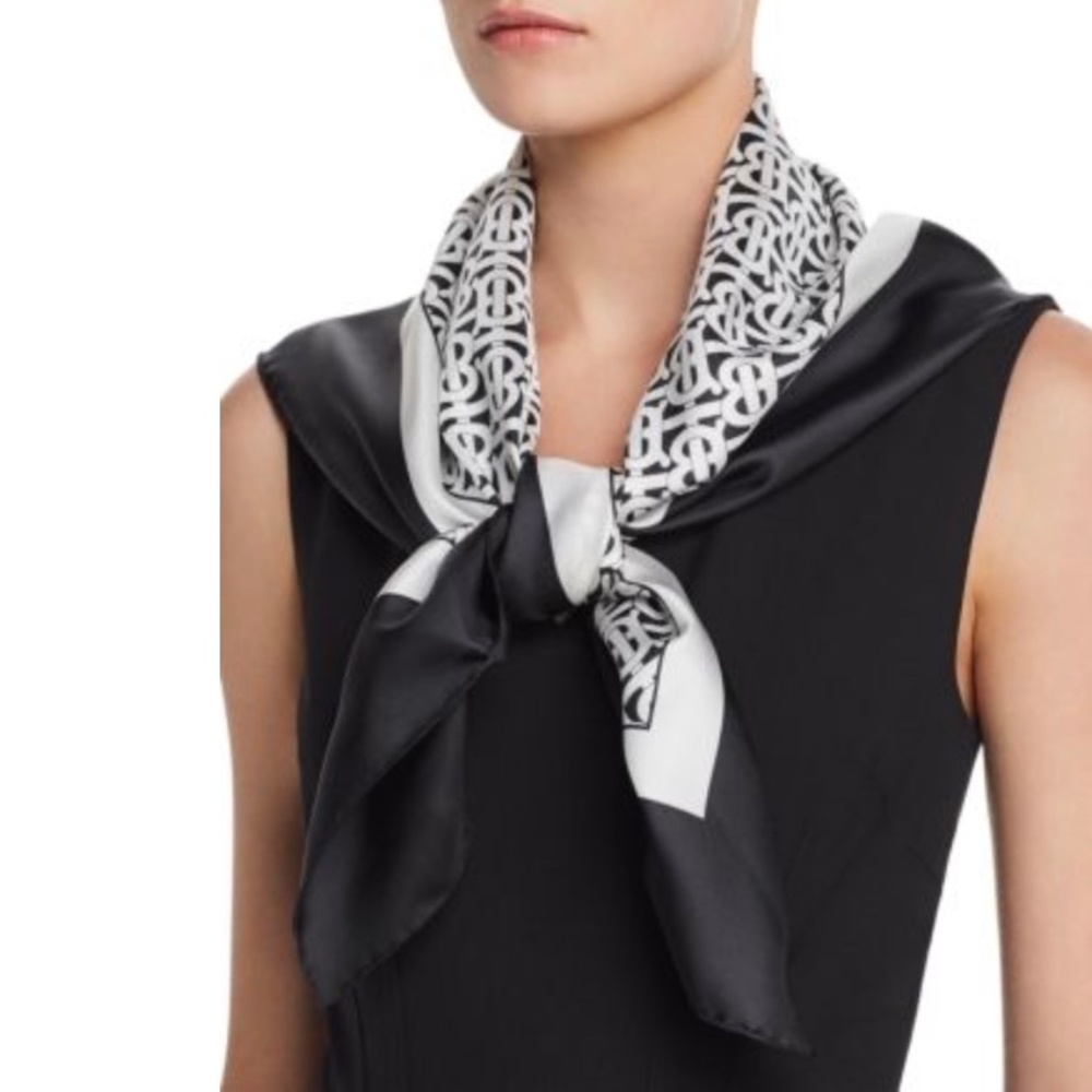 Burberry Unisex Square Mulberry Silk TB Monogram Scarf With Hand Rolled …